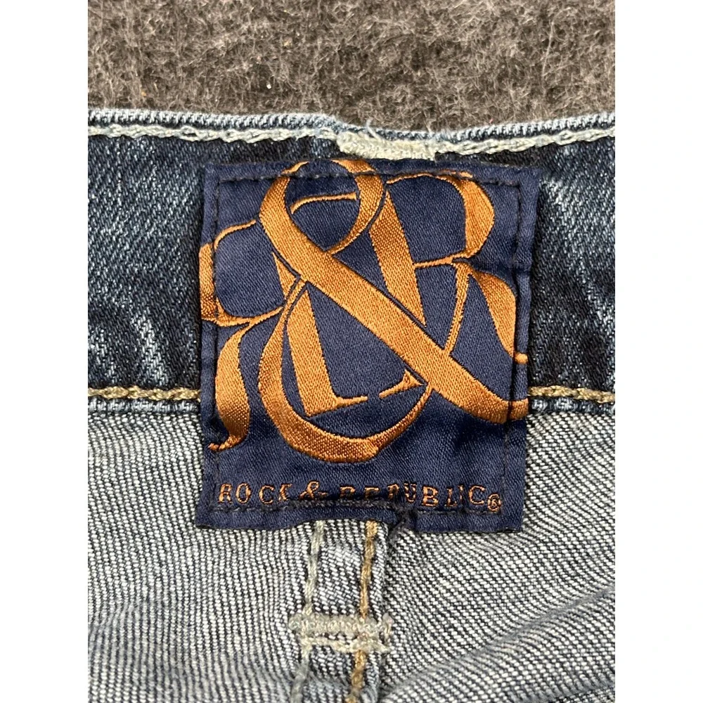 Rock & Republic Straight Jeans Mens 30x30 Blue Excellent Embroidered Pockets